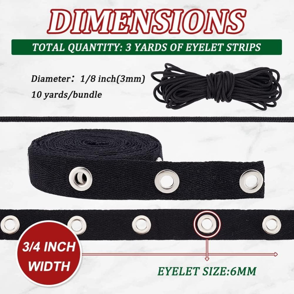 3 Yards Eyelet Tape Trim Black - Sewing Eyelet Fabric 评论和价格